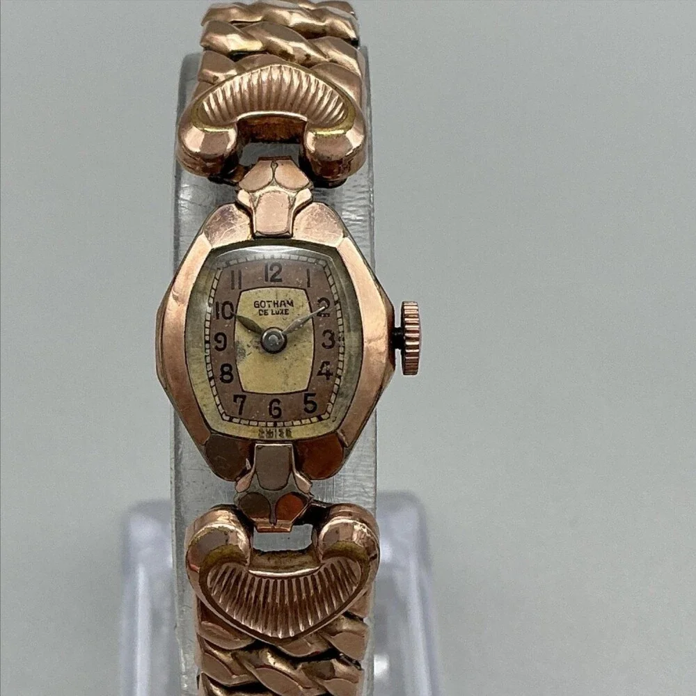 Vintage Gotham De Luxe Womens Watch 16mm Rose Gold Tone Speidel Manual Wind